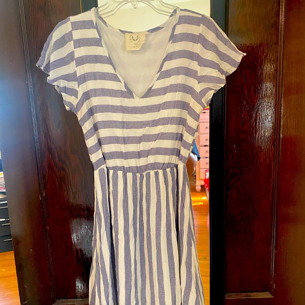Blue and white striped dress
